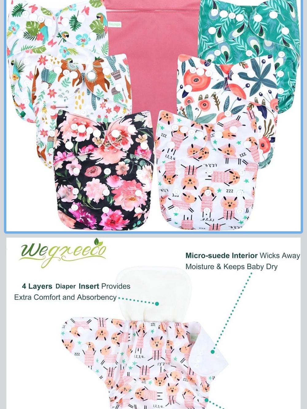 Kids Reusable Cloth Diaper - Pink & Multicolor Prints